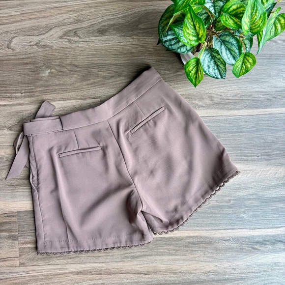 Banana Republic Taupe Side Tie-Waist Pleated Lace-Trim Tailored Shorts – Size 6 - Picture 14 of 15